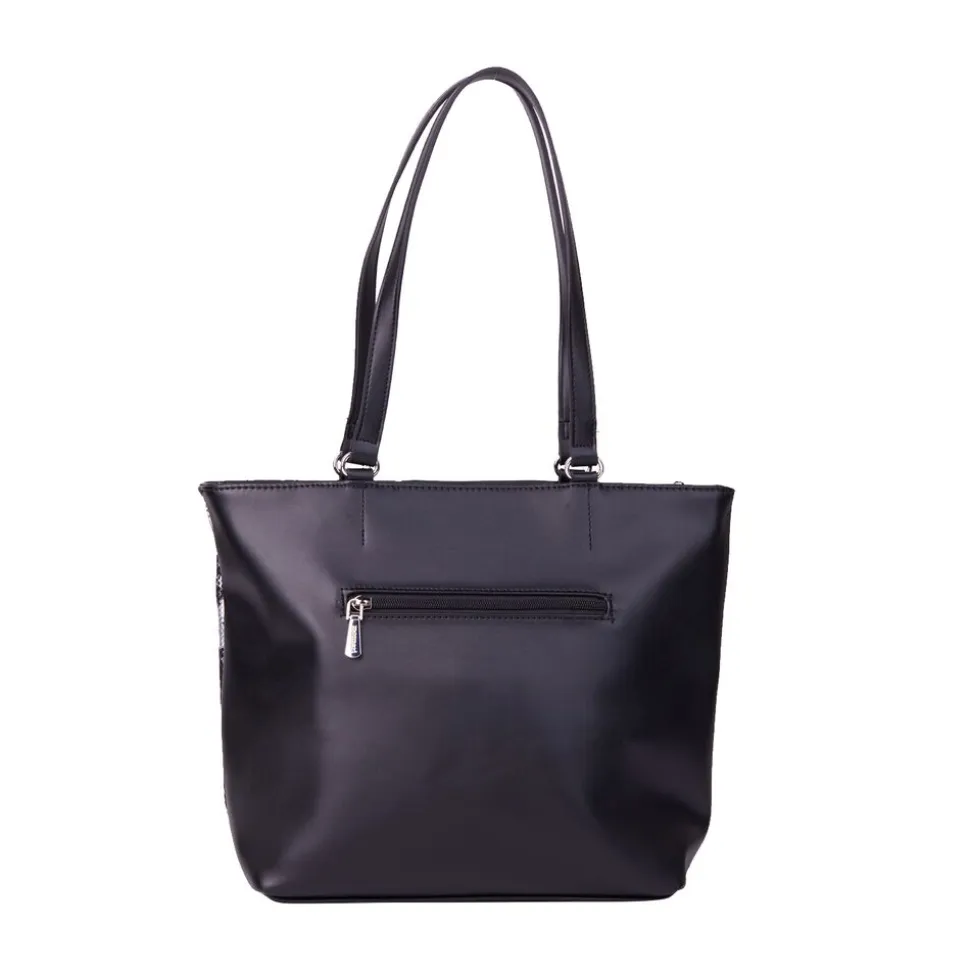 Torebka damska w wężowy wzór, 35 x 29 x 14 cm, czarna