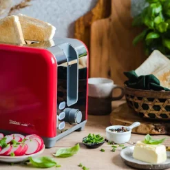Toster Vintage Cuisine, 780-930 W, z funkcją rozmrażania, czerwony
