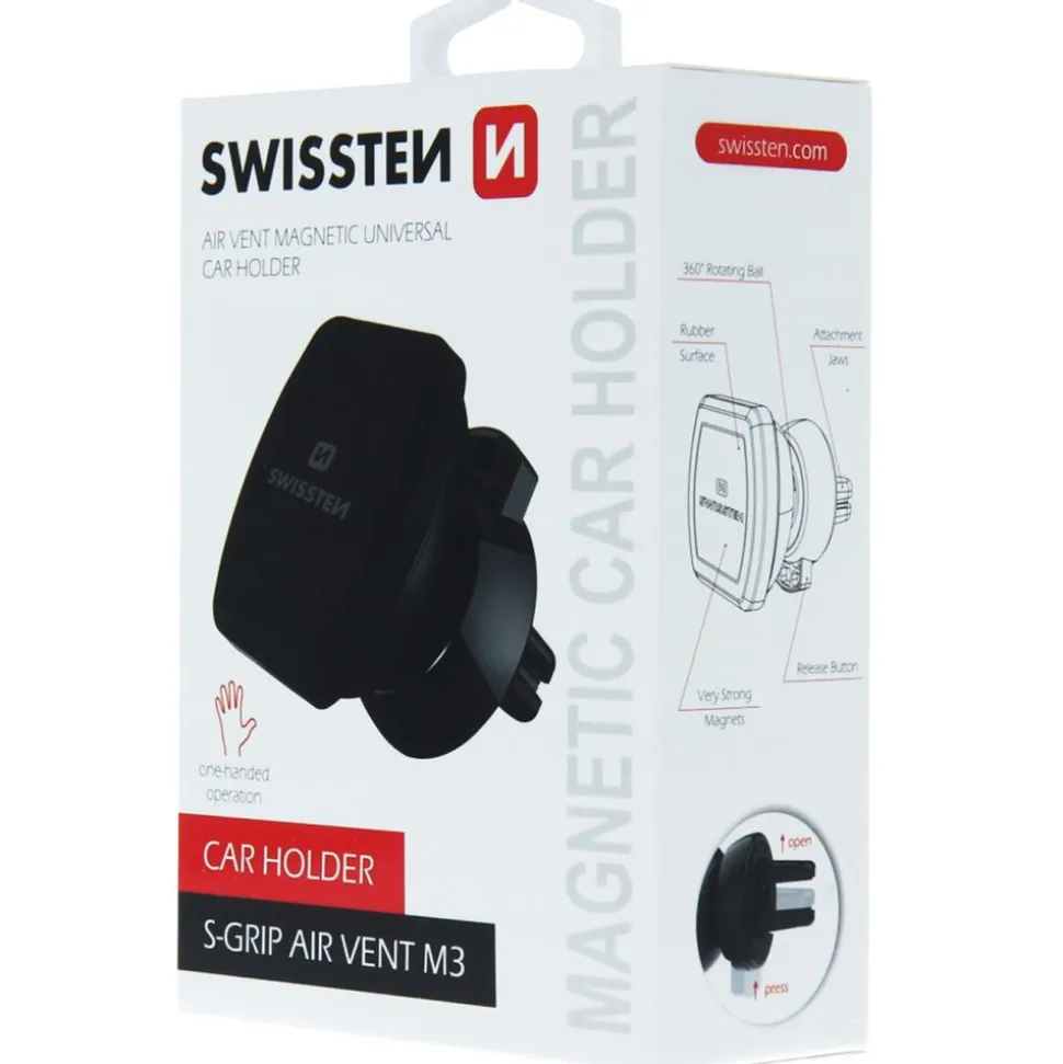 Uchwyt na telefon do samochodu do kratki Swissten, magnetyczny, obrotowy