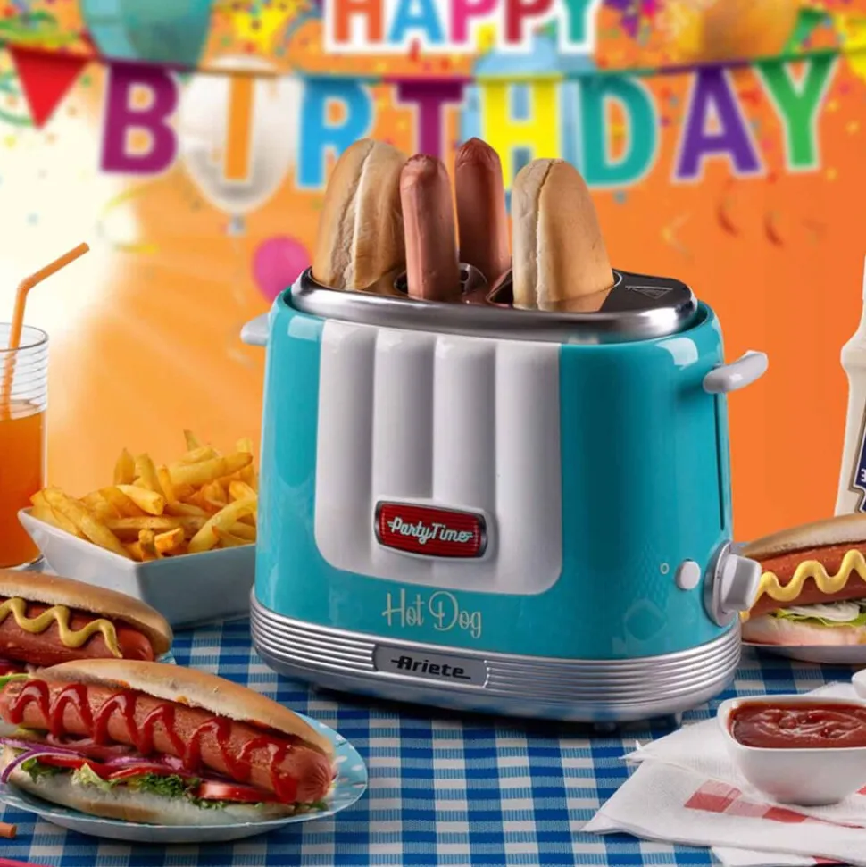 Urządzenie do hot dogów Ariete Party Time, 650 W, metalowe szczypce, niebieskie