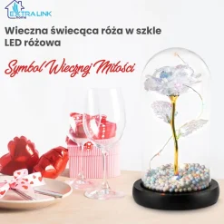Wieczna róża w szkle Extralink Home, świecąca, biała