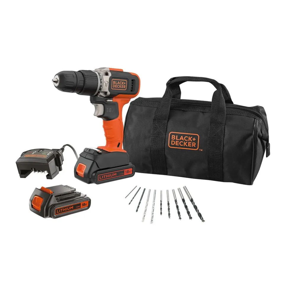 Wiertarko-wkrętarka Black+Decker, 18 V, 10 akcesoriów, torba