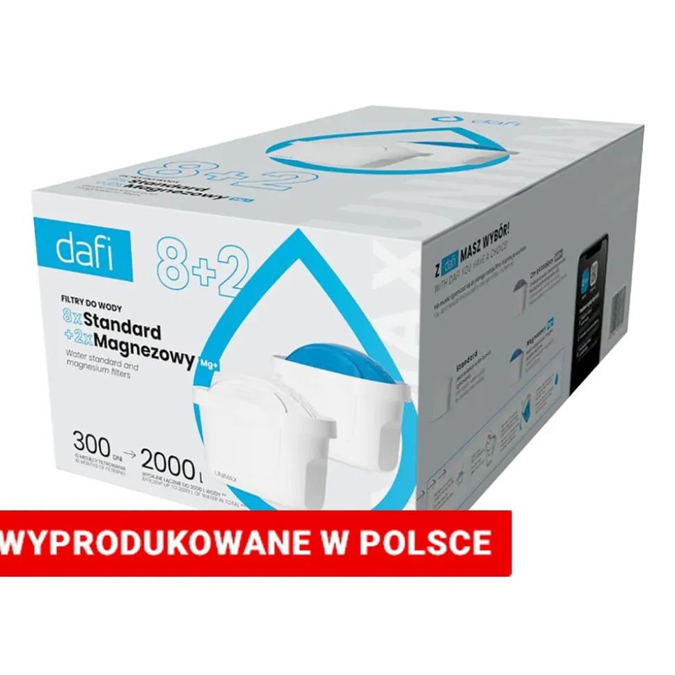 Wkład filtrujący do dzbanka Dafi, 8 x wkład Standard Unimax, 2 x wkład Mg