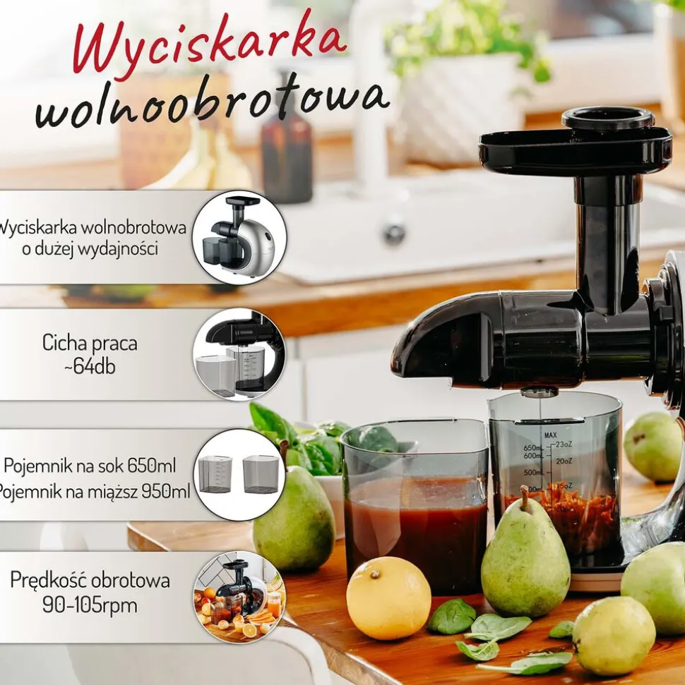 Wyciskarka wolnoobrotowa Adler AD 4130, bardzo cicha