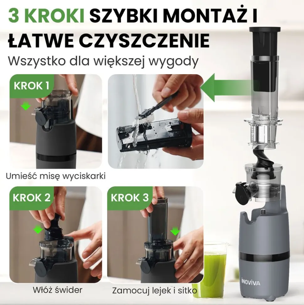 Wyciskarka wolnoobrotowa Inoviva KBMJ-S01-G, 100 W, szara
