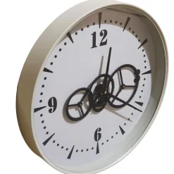 Zegar ścienny metalowy, 50 cm, z ozdobnym mechanizmem, szary