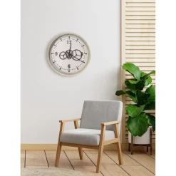 Zegar ścienny metalowy, 50 cm, z ozdobnym mechanizmem, szary