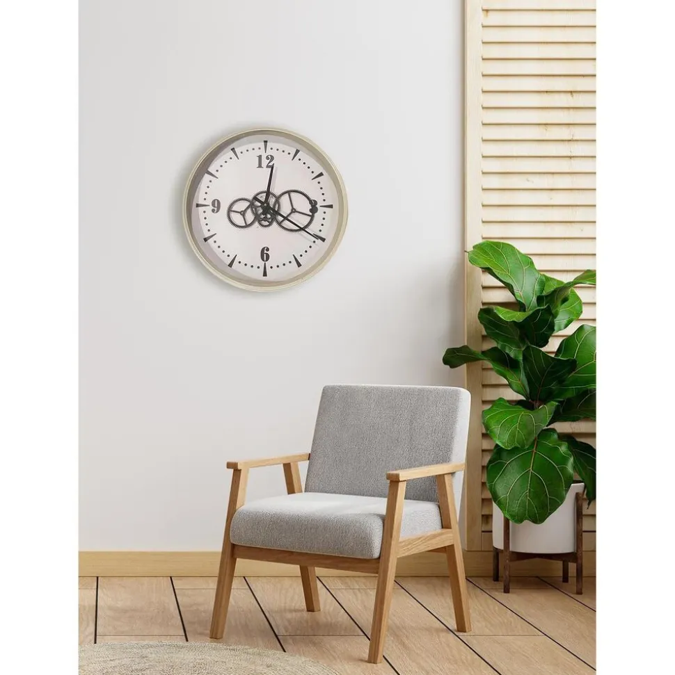 Zegar ścienny metalowy, 50 cm, z ozdobnym mechanizmem, szary