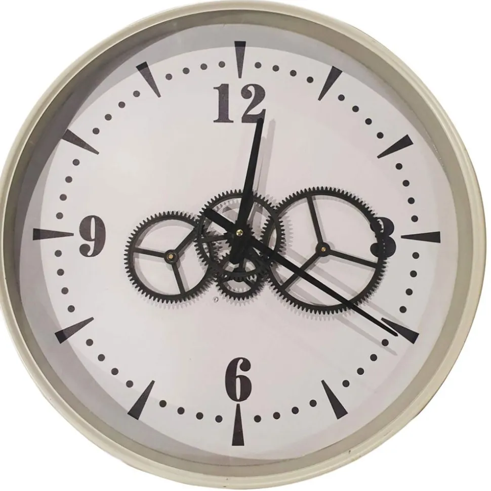 Zegar ścienny metalowy, 50 cm, z ozdobnym mechanizmem, szary