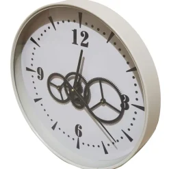 Zegar ścienny metalowy, 50 cm, z ozdobnym mechanizmem, szary