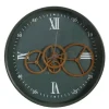 Zegar ścienny metalowy, 40 cm, z ozdobnym mechanizmem, zielony