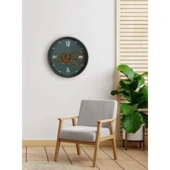 Zegar ścienny metalowy, 40 cm, z ozdobnym mechanizmem, zielony