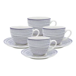 Zestaw do kawy z porcelany MG Home Marea, 240 ml, 8 elementów, biało-niebieski
