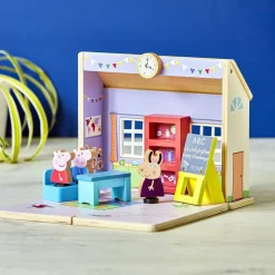 Zestaw drewniana szkoła z figurkami Peppa, podstawka Drop & Play