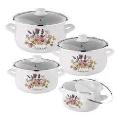 Zestaw garnków emaliowanych Tadar Herbal, 16/18/20/22 cm, z pokrywkami