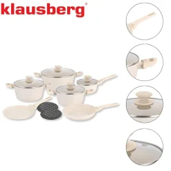 Zestaw garnków i patelni Klausberg, 12 elementów, aluminium z powłoką marmurkową, 2 podkładki