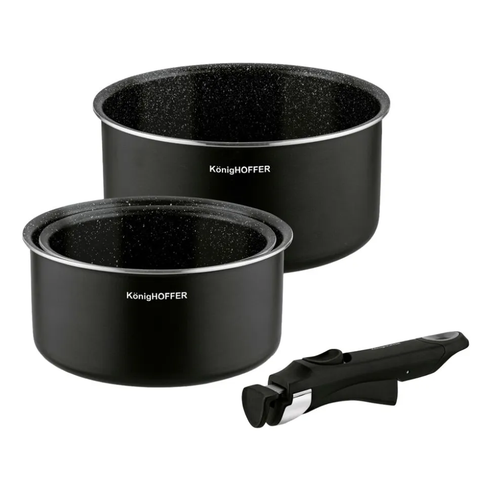 Zestaw garnków Konighoffer Spinel Black, 16/18/20 cm, odpinana rączka, czarne