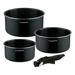 Zestaw garnków Konighoffer Spinel Black, 16/18/20 cm, odpinana rączka, czarne