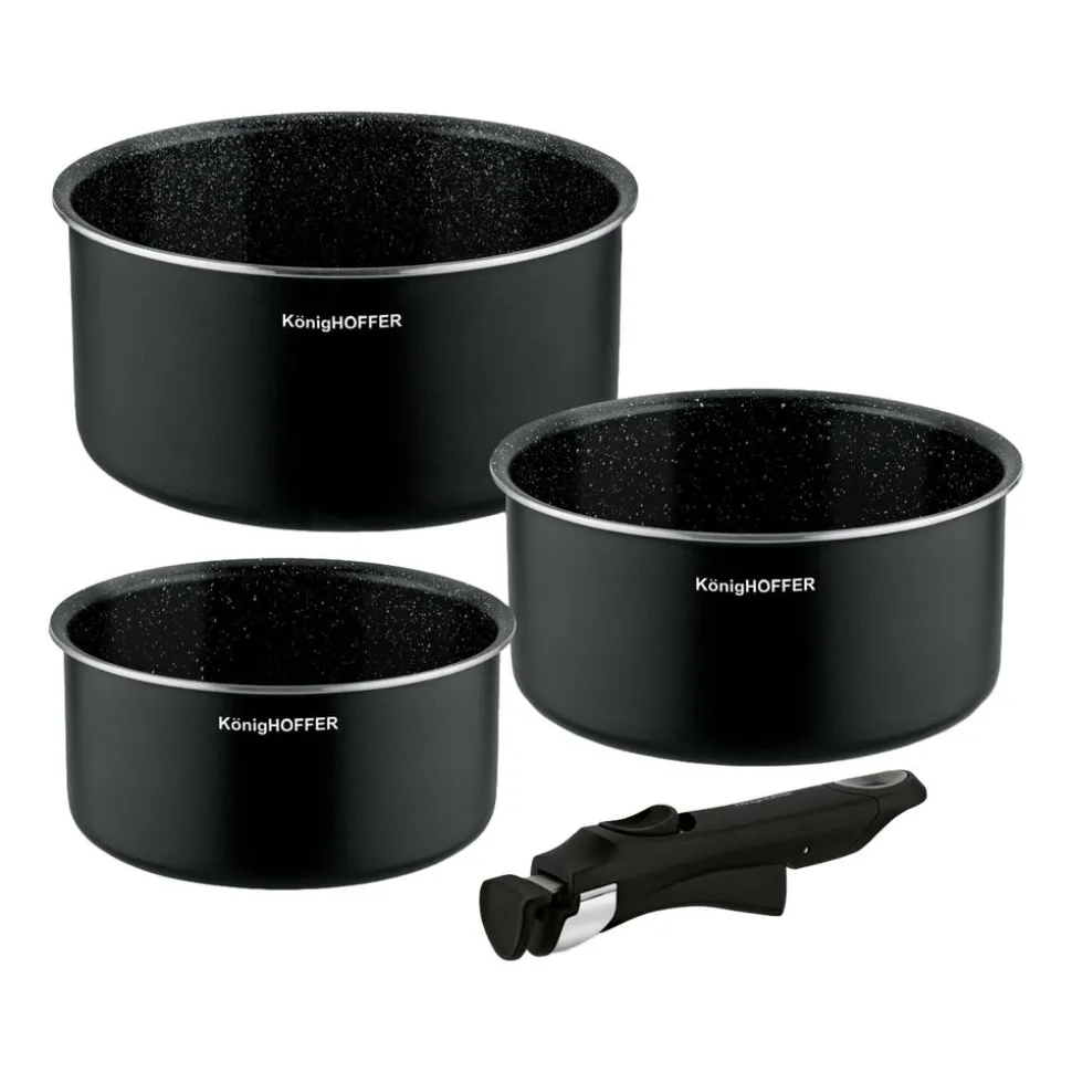 Zestaw garnków Konighoffer Spinel Black, 16/18/20 cm, odpinana rączka, czarne