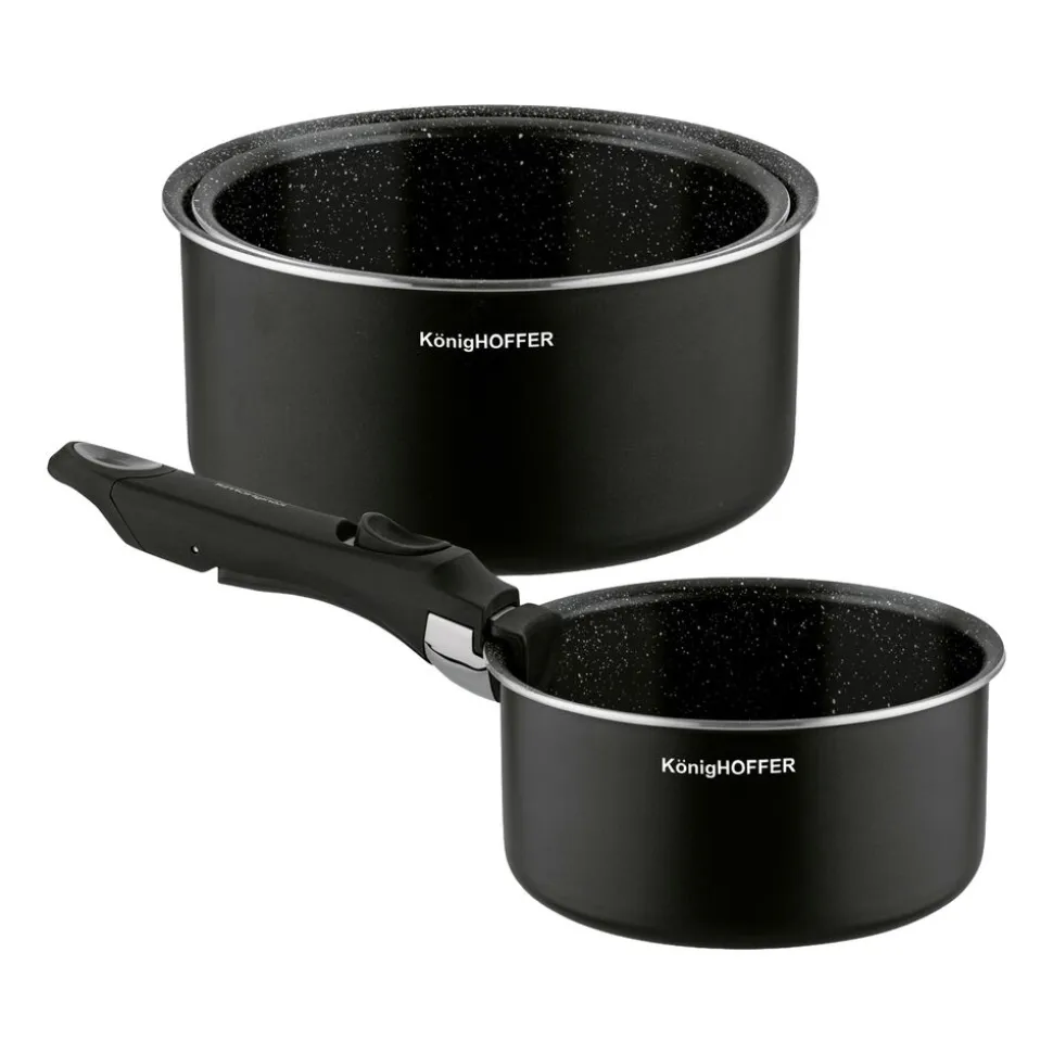 Zestaw garnków Konighoffer Spinel Black, 16/18/20 cm, odpinana rączka, czarne