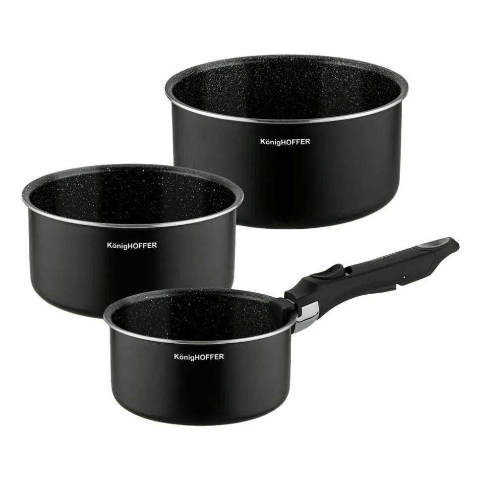 Zestaw garnków Konighoffer Spinel Black, 16/18/20 cm, odpinana rączka, czarne