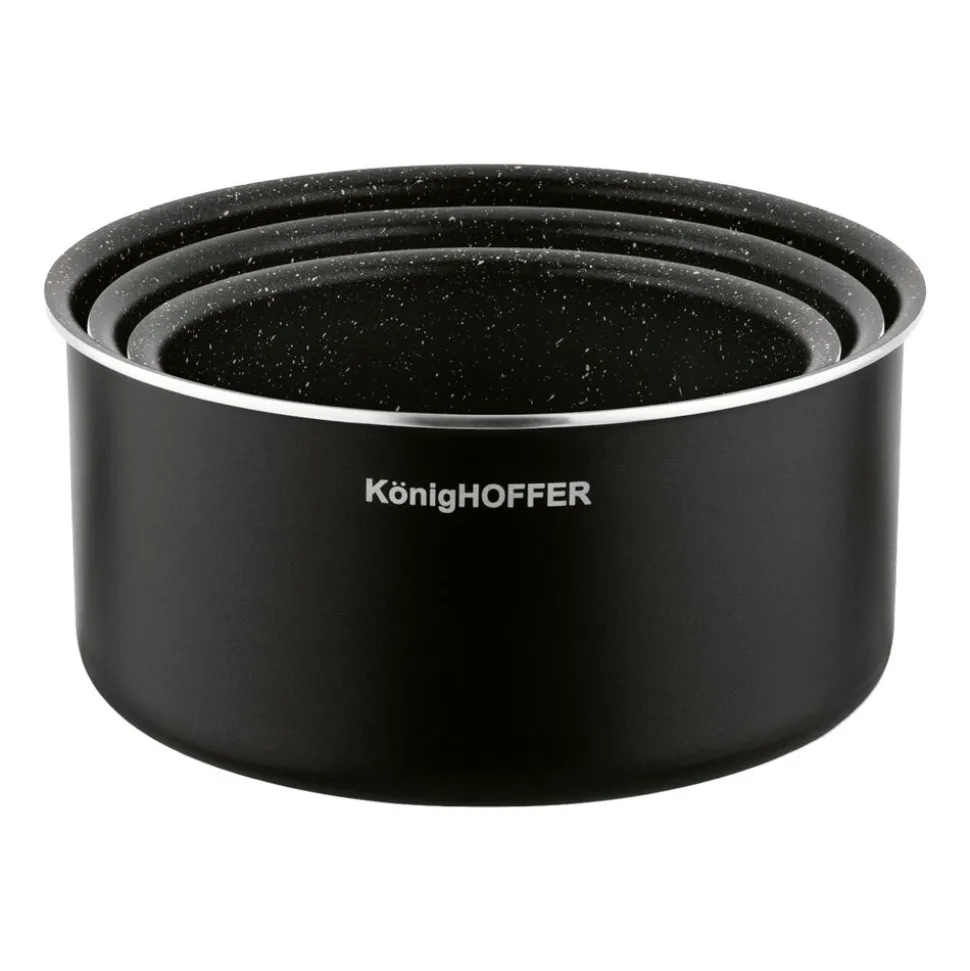 Zestaw garnków Konighoffer Spinel Black, 16/18/20 cm, odpinana rączka, czarne