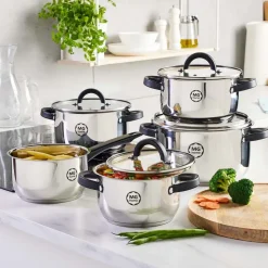 Zestaw garnków MG Home Black, 9 elementów, stal nierdzewna
