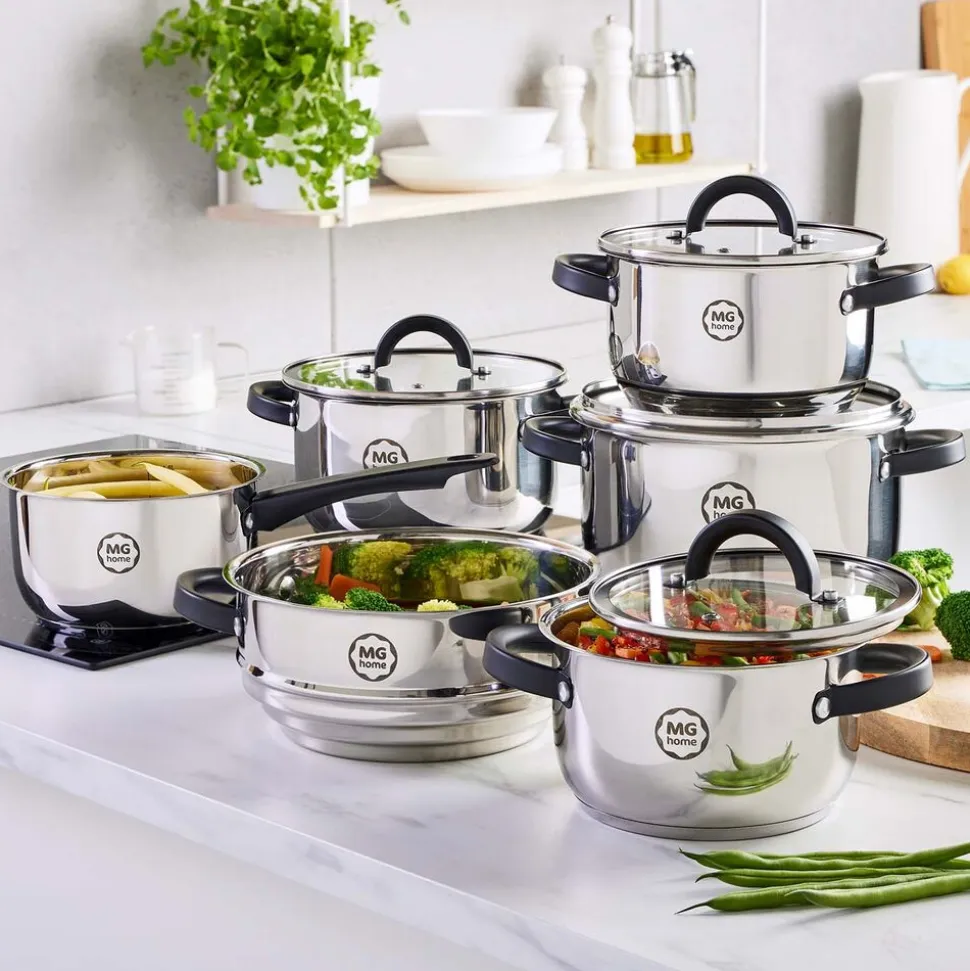 Zestaw garnków MG Home Black, 10 elementów, stal nierdzewna