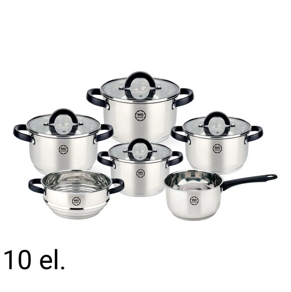 Zestaw garnków MG Home Black, 10 elementów, stal nierdzewna