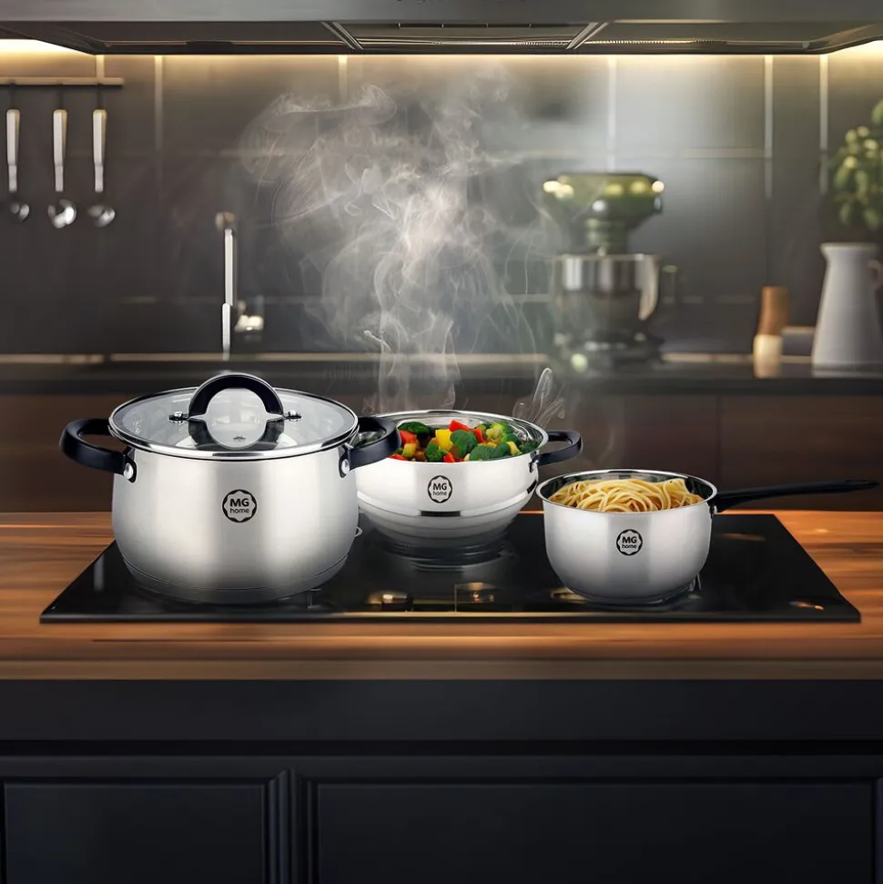 Zestaw garnków MG Home Black, 10 elementów, stal nierdzewna