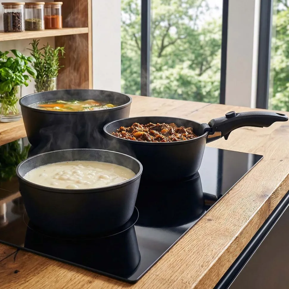 Zestaw garnków MG Home Clever Kitchen, 3 elementy, odpinana rączka, aluminium