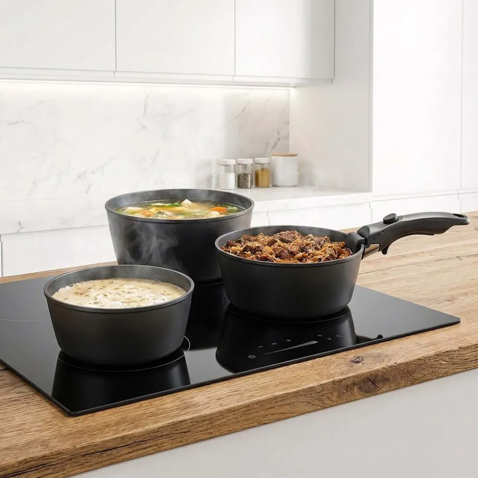 Zestaw garnków MG Home Clever Kitchen, 3 elementy, odpinana rączka, aluminium