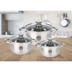Zestaw garnków MG Home Moderno Brushed Steel, 6 elementów, stal nierdzewna
