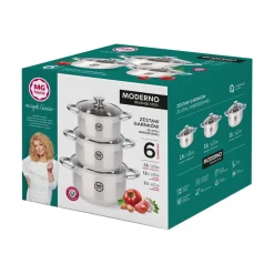 Zestaw garnków MG Home Moderno Brushed Steel, 6 elementów, stal nierdzewna