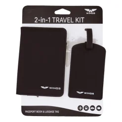 Zestaw identyfikator do bagażu i etui na paszport Wings ACS07, czarny