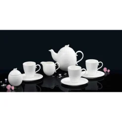 Zestaw kawowy z porcelany na 6 osób Ambition Giro, 17 elementów, biały