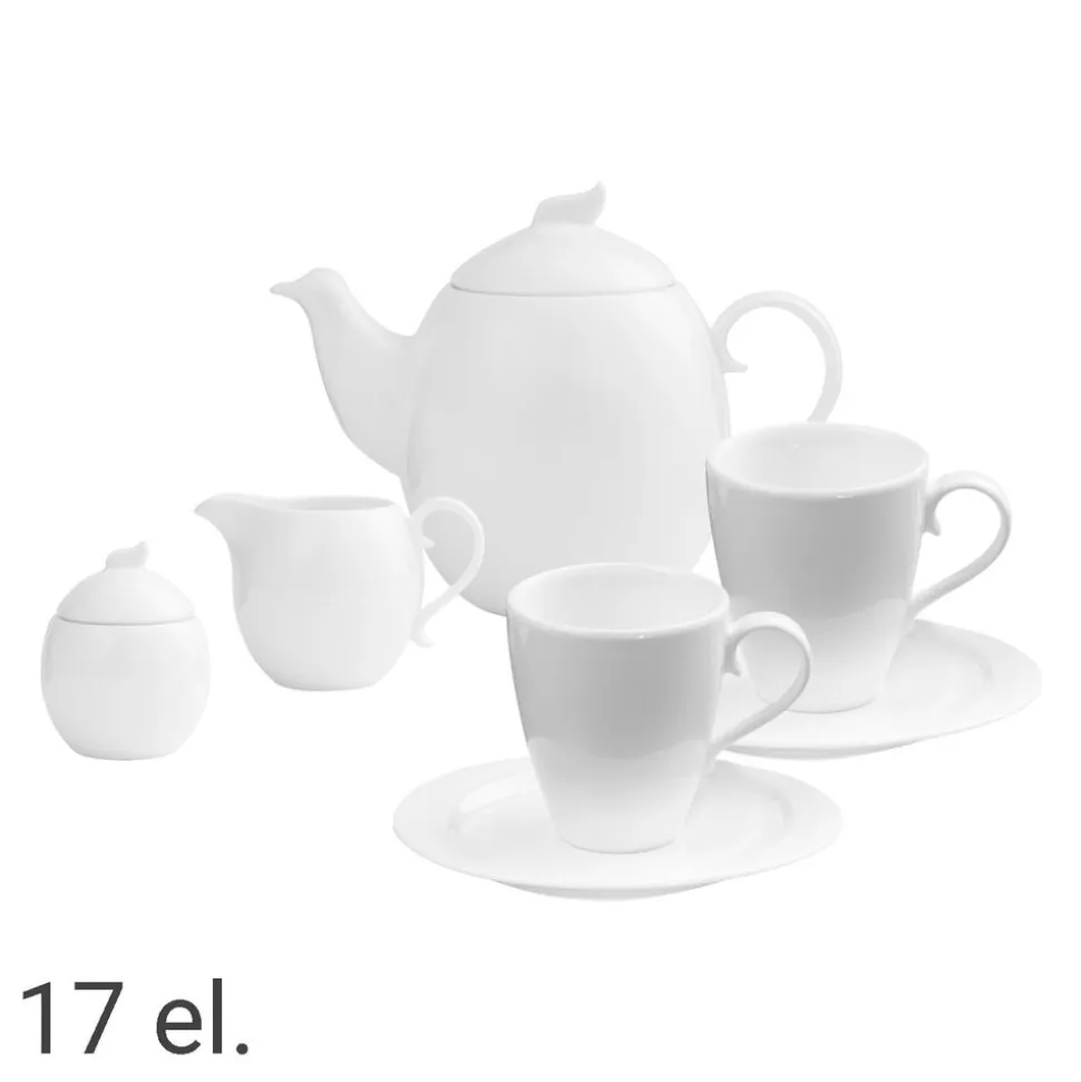Zestaw kawowy z porcelany na 6 osób Ambition Giro, 17 elementów, biały