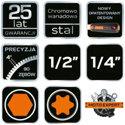 Zestaw kluczy nasadowych 1/2”, 1/4” Neo Tools, 110 szt., stal chromowo-wanadowa