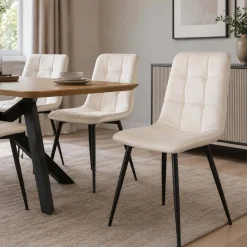 Zestaw 4 krzeseł tapicerowanych Vilandy Bacic Velvet, ecru