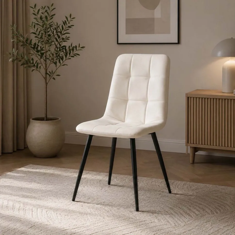 Zestaw 4 krzeseł tapicerowanych Vilandy Bacic Velvet, ecru