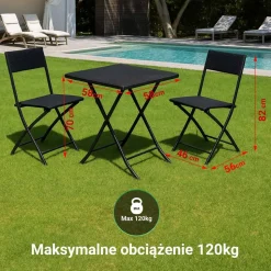 Zestaw mebli balkonowych Black Forest, stolik, 2 krzesła, składane, czarny