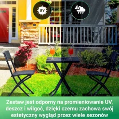 Zestaw mebli balkonowych Black Forest, stolik, 2 krzesła, składane, czarny