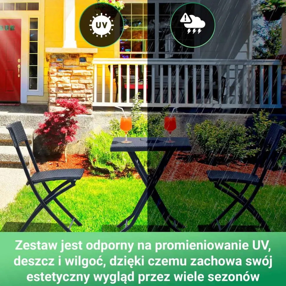 Zestaw mebli balkonowych Black Forest, stolik, 2 krzesła, składane, czarny