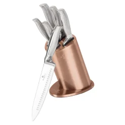 Zestaw 5 noży Rose Gold, w bloku, ze stojakiem