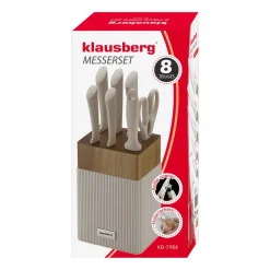 Zestaw noży w bloku Klausberg, 8 elementów, z nożyczkami, beżowy