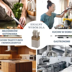 Zestaw noży w bloku Klausberg, 8 elementów, z nożyczkami, beżowy