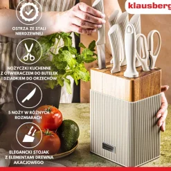 Zestaw noży w bloku Klausberg, 8 elementów, z nożyczkami, beżowy