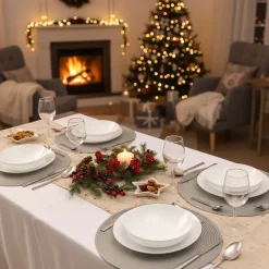 Zestaw obiadowo-kawowy na 6 osób MG Home Abria, 30 elementów, biały