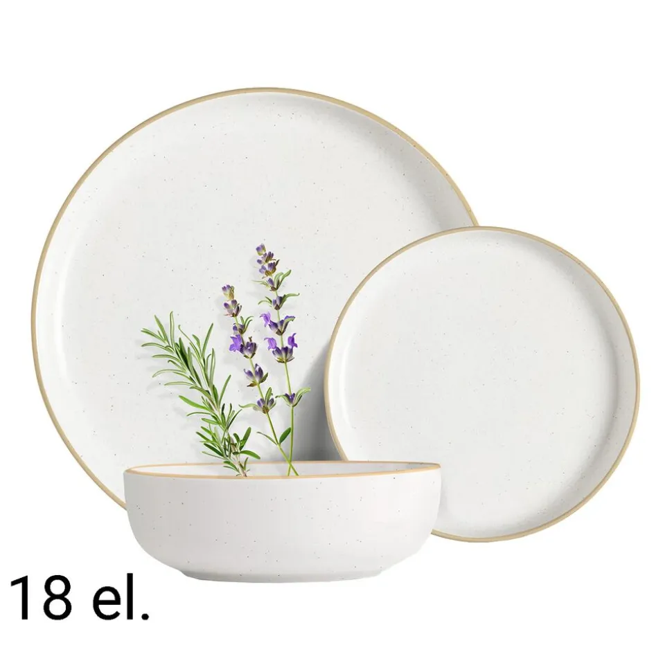 Zestaw obiadowy z kamionki na 6 osób MG Home Artena White, 18 elementów, biały