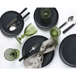 Zestaw obiadowy z kamionki na 6 osób MG Home Artena Black, 18 elementów, czarny